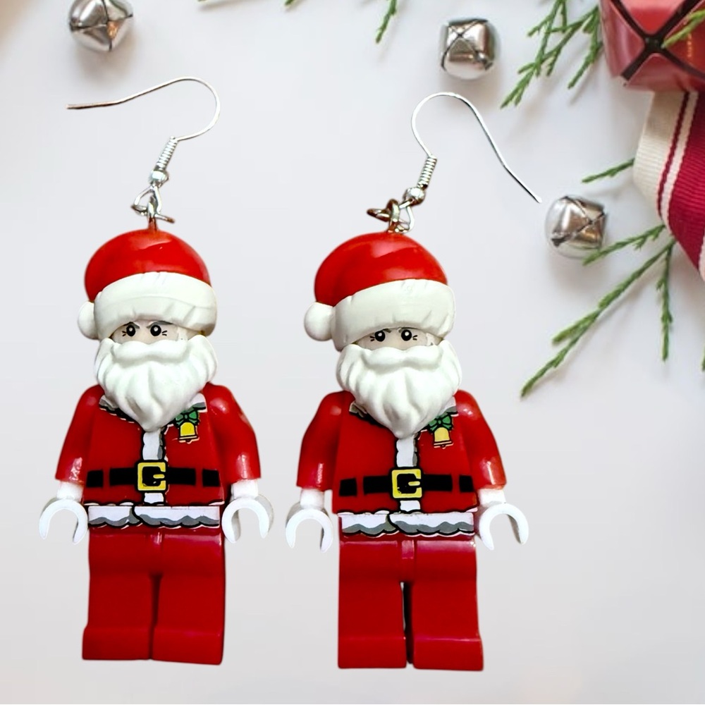 Santa Claus Christmas minifigure earrings red 2” dangling hook holiday party new